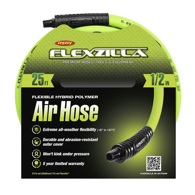 Flexzilla HFZ1225YW3 Air Hose, MNPT Fittings, 1/2" (inches) x 25' (feet) with 3/8" Ends