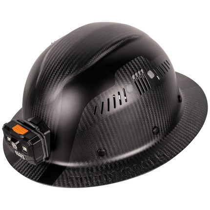 Klein Carbon Fiber Full Brim Hard Hat w/Headlamp, Titan