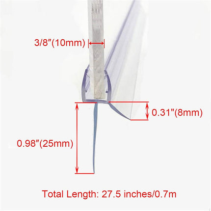 Cozylkx Frameless Shower Door Bottom Seal with Drip Rail 3/8" Thick Glass 27.5" Long Sweep - Glass Door Seal Strip Stop Shower Leaks