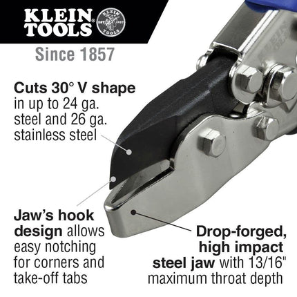 HVAC Tool V Notcher for Ductwork and Sheet Metal, Cuts 30-Degree V Klein Tools 86526