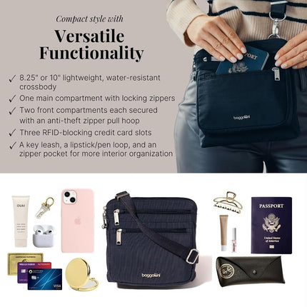 Baggallini Securtex Anti-Theft Crossbody, French Navy, One Size