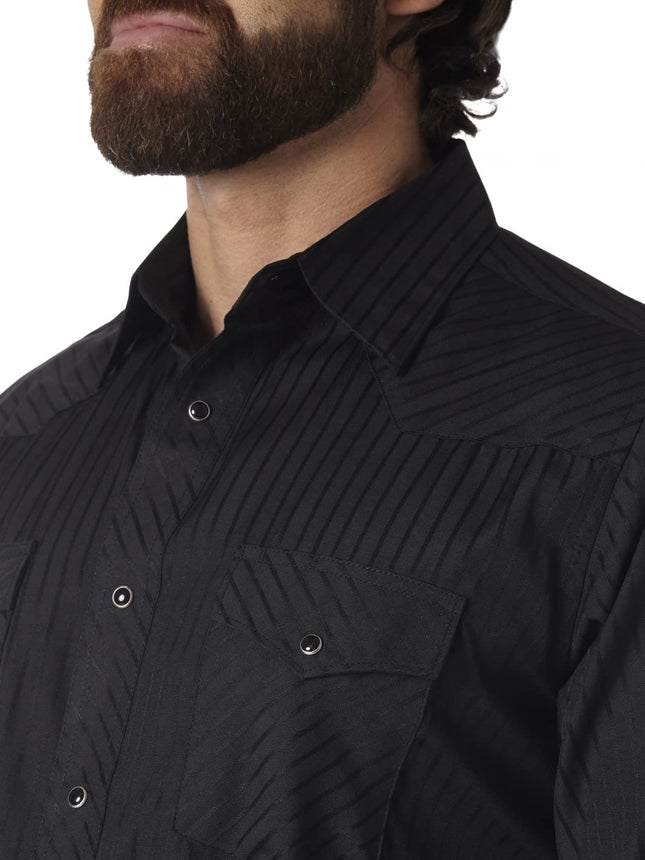 Wrangler Men's 75214bkt button down shirts, Black, L Tall UK