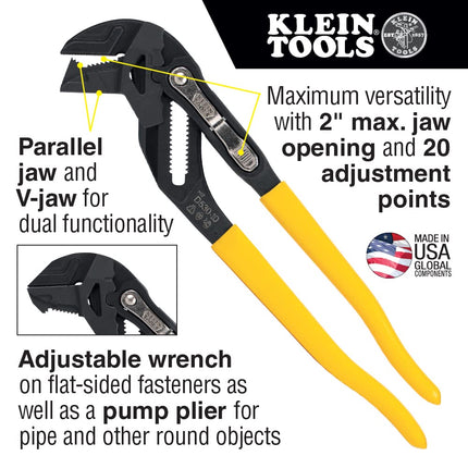 Klein Tools D53002KIT Plier Wrench Set, 2-Piece High-Leverage Pliers with Adjustable, Reversible Jaw, Smooth and Knurled Teeth, 7-Inch and 10-Inch