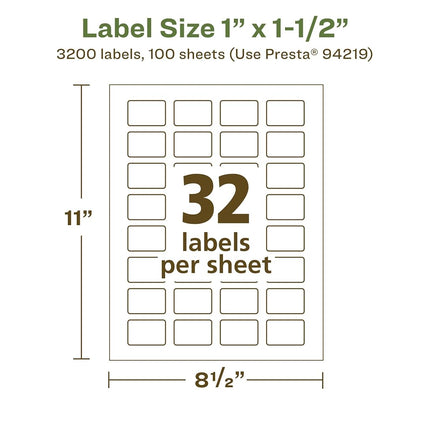 Avery EcoFriendly Matte White Recycled Rectangle Labels, 1" x 1.5", Print-to-The-Edge, Matte White Labels, Permanent Adhesive, Laser/Inkjet Printable, 3,200 Total