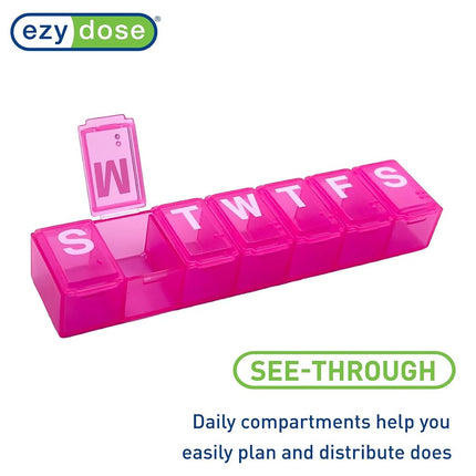 EZY DOSE Semainier (7 jours) Pilulier Quotidien, Organisateur de Vitamines, Conteneur de Médicaments, Étui pour Compléments et Huiles de Poisson, Pratique et Facile à Utiliser, Compartiments Moyens, Idéal pour les Voyages, Rose, Sans BPA