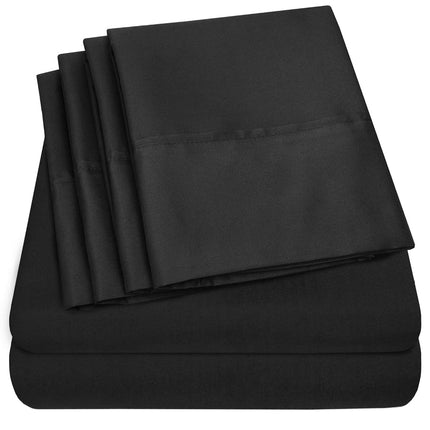 Sweet Home Collection Queen 6 pièces 1500 Supreme Collection Microfibre brossée fine, ensemble de draps à poches profondes - 2 taies d'oreiller supplémentaires, excellent rapport qualité-prix, Noir