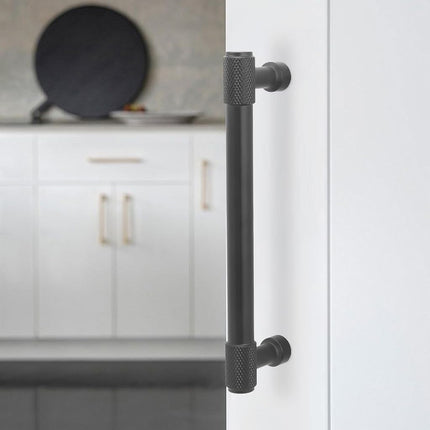 BUKOBYHE 10 Pack 5Inch(128mm) Matte Black Kitchen Cabinet Handles Knurled Cabinet Pulls Black Drawer Pulls Kitchen Hardware