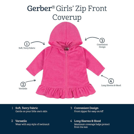 Gerber Baby-Girls Toddler Zipper Hoodie Terry Swimsuit Cover Up, White, 5T