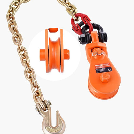 VEVOR 2 Ton Snatch Block with G80 Chain, Swivel Shackle, 3" Sheave for 3/8" Wire Rope, Snatch Block Pulley for Towing and Recovery Applications on Flatbed Tow Truck Rollback Wrecker Car Carrier Cable