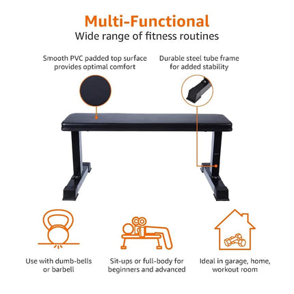 Amazon Basics Flat Weight Workout Exercise Bench, Black