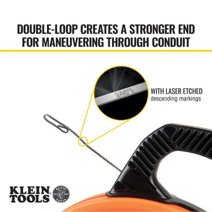 Fish Tape/Wire Puller, Stainless Steel with Double Loop Tip, Optimized Housing and Handle, 1/8-Inch x 240-Foot Klein Tools 56341