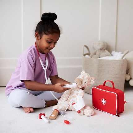 Hape Doctor Kit for Kids - 7-Piece Pretend Play Wooden Medical Set with Stethoscope and Medical Tools - Educational Toy Hospital Playset for Children Ages 3+ (22cm)