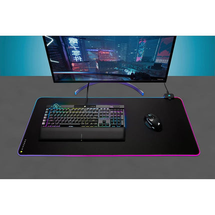 Corsair MM700 RGB Extended Cloth Gaming Mouse Pad - 930mm x 400mm - 360° RGB Lighting - Two USB Port Hub - Thick Rubber - Black