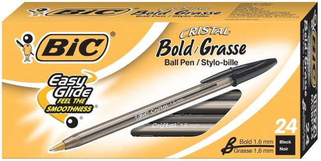 Bic Cristal Bold, Stylo-bille 1,6 mm, Noir - Lot de 48 (MSBP241-BKx2)