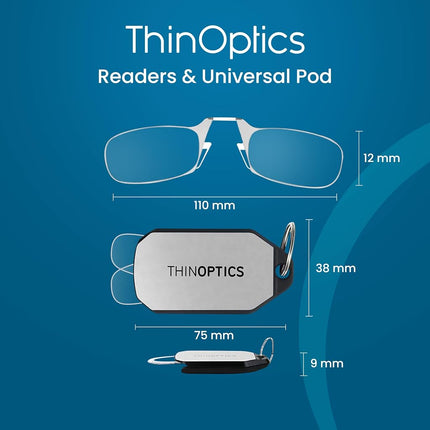 ThinOptics Foldable Reading Glasses 2.50, Clear, Keychain, Armless, Compact
