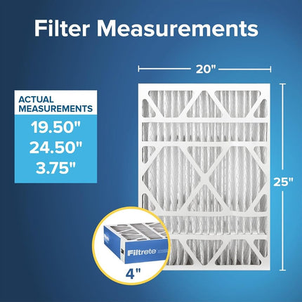 Filtrete 20x25x4 (SlimFit) AC Furnace Air Filter, MERV 13, MPR 1900, Premium Allergen, Bacteria & Virus, Electrostatic Air Cleaning Filter, 2-Pack (Actual Size 19.5x24.5x3.75 in)