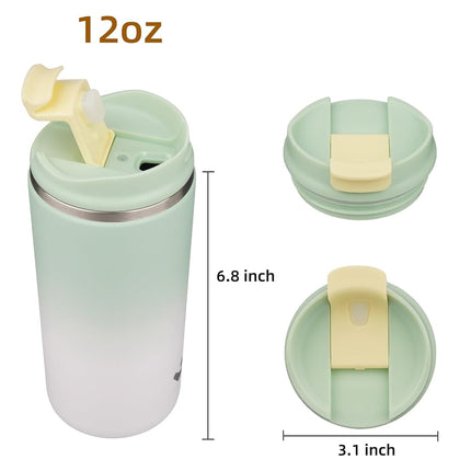 Konokyo Tumbler with Lid, 12 oz Travel Coffee Mug Double Wall Vacuum Stainless Steel Thermal Metal Cup Insulated Water Bottle,GreenWhite