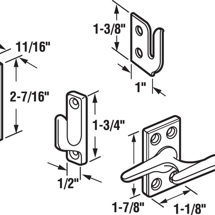 Prime-Line 3683 Casement Sash Lock, H X 1-1/8 in W, Die Cast Zinc, 1-7/8"