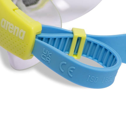 ARENA Unisex Kids Junior The One Mirror Swim Mask for Swimming Ages 6 to 12 Swim Goggles Girls and Boys Large Fit Polycarbonate Lens, Silver/Soft Green/Blue Cosmo