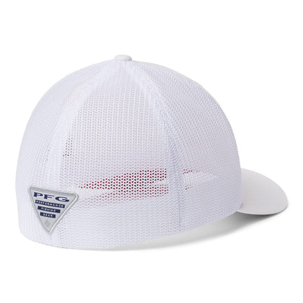 Columbia Unisex PFG Mesh Ball Cap, White, Vivid Blue, USA Flag, Large/X-Large
