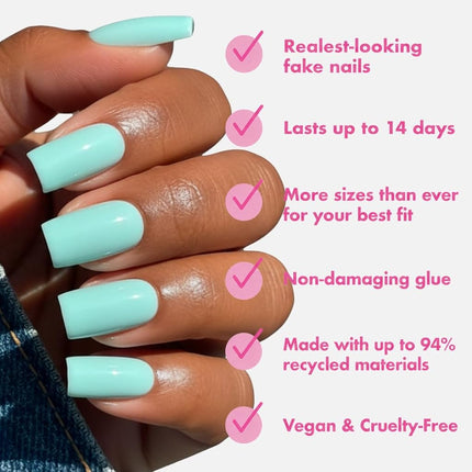 Olive & June Maximalist Instant Mani Press-On Nails (Glue) | 42 Fake Nails, 21 Sizes | Non-Toxic, Long-Lasting Big, Bold Gorgeous Realistic Look | Salon-Quality at Home | Medium, Square | Slam Dunk