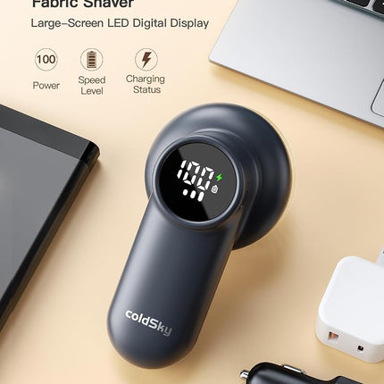 coldSky Rechargeable Fabric Shaver, Lint Shaver with Digital Display, Sweater Shaver with 6-Leaf Blades and Safety Lock, 3-Speeds Defuzzer Remove Fuzz, Pills from Clothes, Furniture, Sofa, Dark Gray