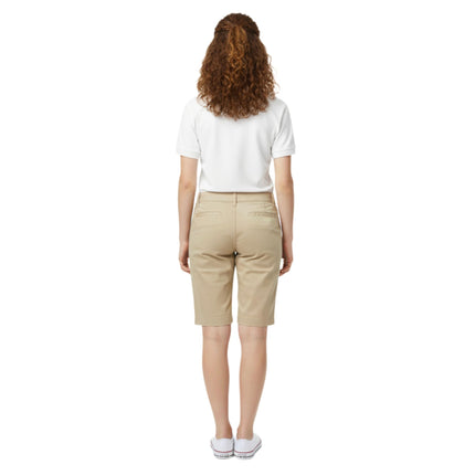 French Toast Women's Adjustable Waist Stretch Twill Bermuda Short, Khaki Beige, 2