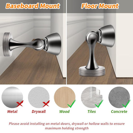 KOLAKO Door Stoppers, Magnetic Door Stops, Wall Floor Mount Heavy Duty Magnet Door Holder Soft Catch, Magnetic Doorstop for Bottom of Doors