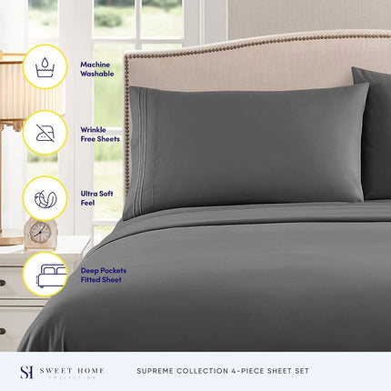 Twin Sheets - Breathable Luxury Sheets with Full Elastic & Secure Corner Straps Built In - 1800 Supreme Collection Extra Soft Deep Pocket Bedding Set, Sheet Set, Twin, Gray