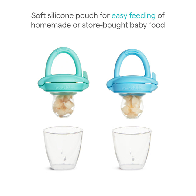 ® Silicone Baby Food Feeder for Solids and Purees, Great for Self-Feeding and Baby Led Weaning, 2 Pack, Blue/Mint
