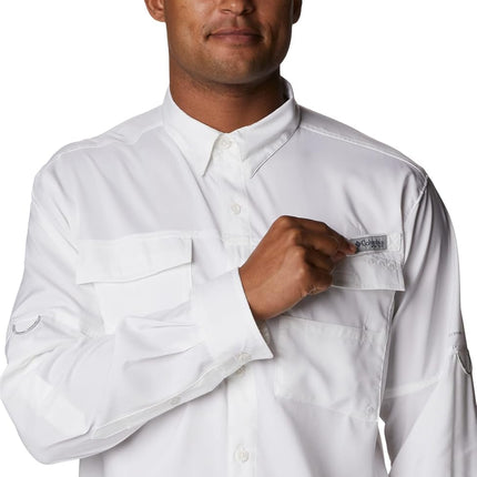 Columbia Mens Blood and Guts Iv Woven Long Sleeve, White, XXL