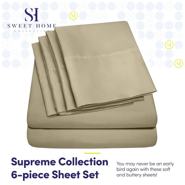 Sweet Home Collection 6-Piece 1500 Thread Count Egyptian Quality Deep Pocket Bed Sheet Set-2 Extra Pillow Cases, Full, Sage