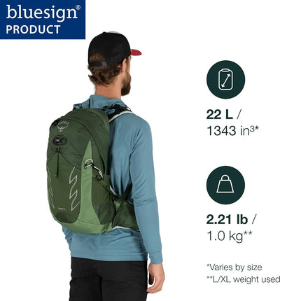 Mochila de senderismo para hombre Osprey Talon 22L con cinturón lumbar, azul cerámica, S/M