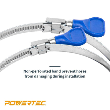 POWERTEC 70250-P2 6 Inch Key Hose Clamp, Thumb Screw Key Adjustable Stainless Steel Hose Clamps for Dust Collection, Dust Collector and Dryer Vent Hose, Pipe Clamp, RV Clamp, Worm Gear Clamp, 10 pack