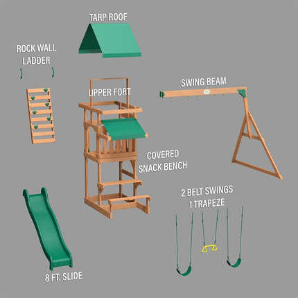 Backyard Discovery Belmont Cedar Swing Set | 2.4m Slide & Rock Wall
