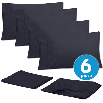 Sweet Home Collection Queen 6 Piece 1500 Supreme Collection Fine Brushed Microfiber Deep Pocket Sheet Set Bedding - 2 Extra Pillow Cases, Great Value, Navy