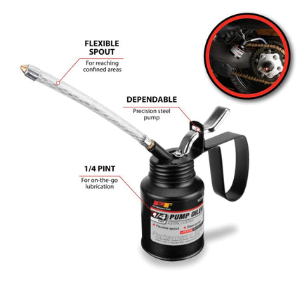 Performance Tool W241 Precision Steel Pump with Flexible Spout, Convenient 1/4 Pint Size for Easy Oil or Fluid Transfer