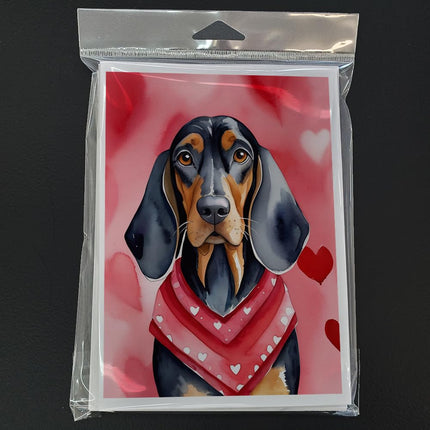 Caroline's Treasures DAC5289GCA7P Coonhound Negro y Canela Mi San Valentín Paquete de 8 Tarjetas de Felicitación en Blanco con Sobres, Tamaño A7 5x7, Tarjetas de Notas en Blanco Caprichosas