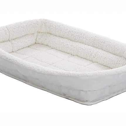 MidWest Homes for Pets Intermediate QuietTime Double Bolster Pet Bed, White Plush 91 cm Crate Mat with Stacked Bolsters, Machine Wash, Secure Fit with Elastic Straps