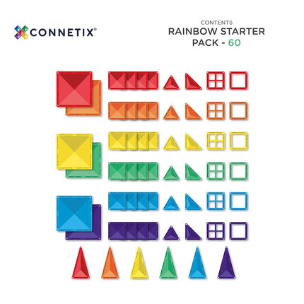CONNETIX Magnetic Tiles Rainbow Starter Pack, 60 Pieces
