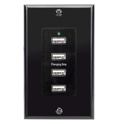Magnadyne Wall Mount USB-A Charging Ports for RV & Vehicle Use, Includes Wall Plate (Black)