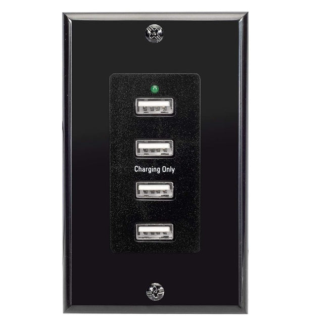 Magnadyne Wall Mount USB-A Charging Ports for RV & Vehicle Use, Includes Wall Plate (Black)