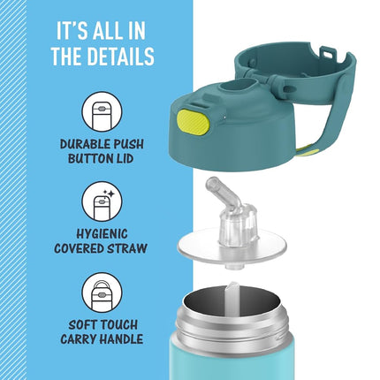 THERMOS FUNTAINER 12 Ounce Stainless Steel Vacuum Insulated Kids Straw Bottle, Blue/Green