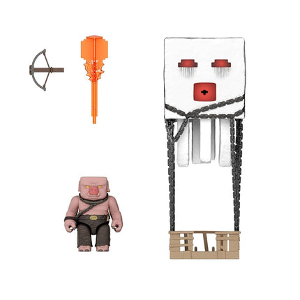 Mattel Minecraft Action Figure Set, Blast Attack Ghast with Lights, Sounds, Launcher & Projectile, Plus Piglin Warrior Inspired by the Movie, JFB69