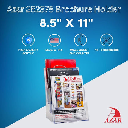 Azar 252378 Three-Tier Three-Pocket Letter Sized Brochure Holder