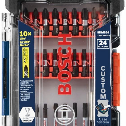 BOSCH SDMS24 Juego de 24 puntas de atornillar Impact Tough surtidas con estuche personalizable para aplicaciones de atornillado