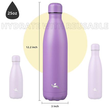 Konokyo Insulated Water Bottles,25oz Double Wall Stainless Steel Vacumm Metal Flask for Sports Travel,Lavender