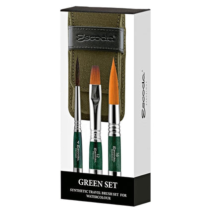 ESCODA Set 3 Watercolor Brushes - Green Travel Set