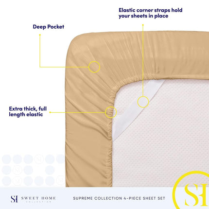Sweet Home Collection Luxury Bedding Set with Flat, Fitted Sheet, 2 Pillow Cases, Fine Double Brushed Microfiber, Camel, Twin