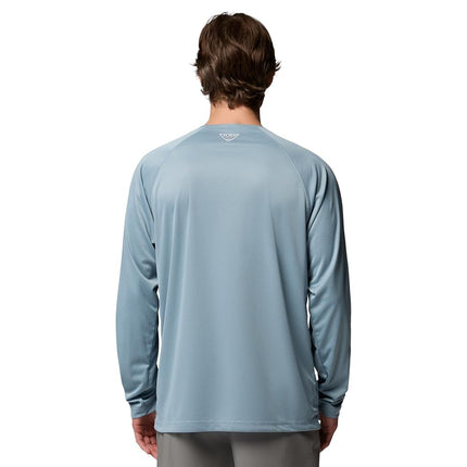 Columbia Mens PFG Terminal Tackle Long Sleeve Shirt, Dockside Blue Heather/Collegiate Navy, Medium